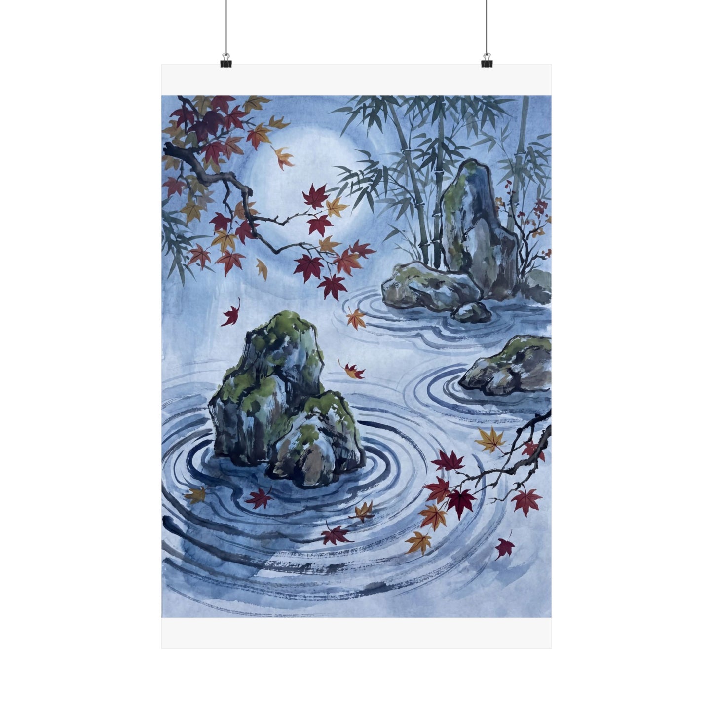Rock Garden Sumi E Wall Art Print | Peaceful Zen Art Art Print