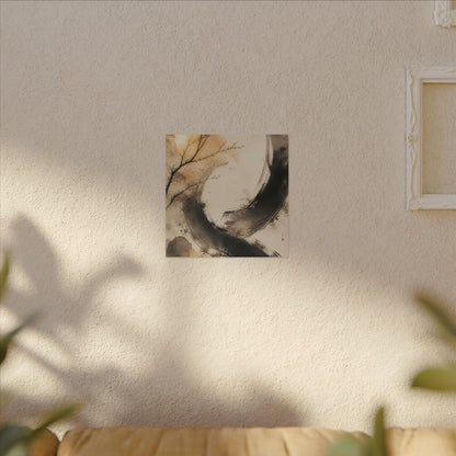 Japandi Ink Brushstroke in Golden Hour | Watercolor Canvas Art