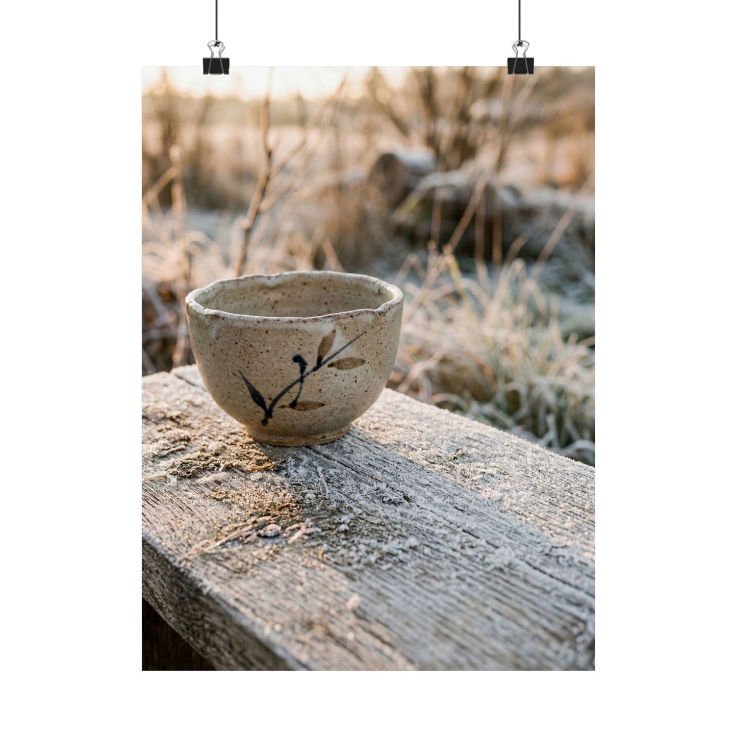 Japandi Ceramic Bowl in Golden Hour | Japanese Pattern Wall Art Print Art Print