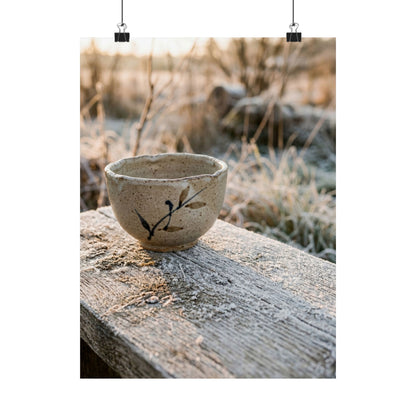 Japandi Ceramic Bowl in Golden Hour | Japanese Pattern Wall Art Print Art Print