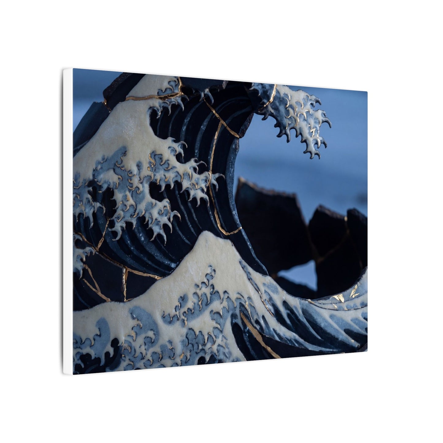 Ocean Wave Canvas Art | Winter Kintsugi Gold Repair Art