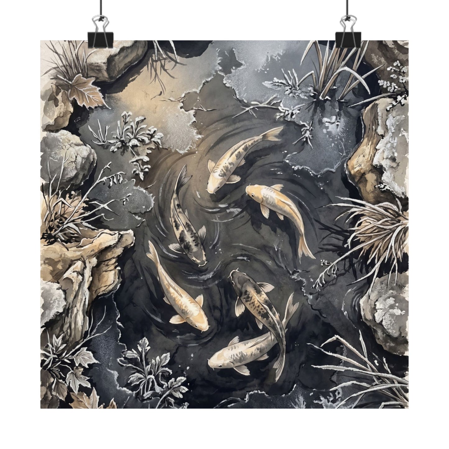 Golden Hour Koi Pond Wall Art Print - Japandi Fukinsei