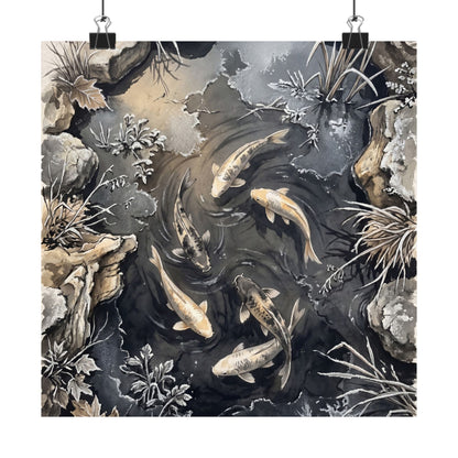 Golden Hour Koi Pond Wall Art Print - Japandi Fukinsei