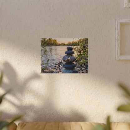 Kintsugi River Stones in Golden Hour | Gold Vein Canvas Art