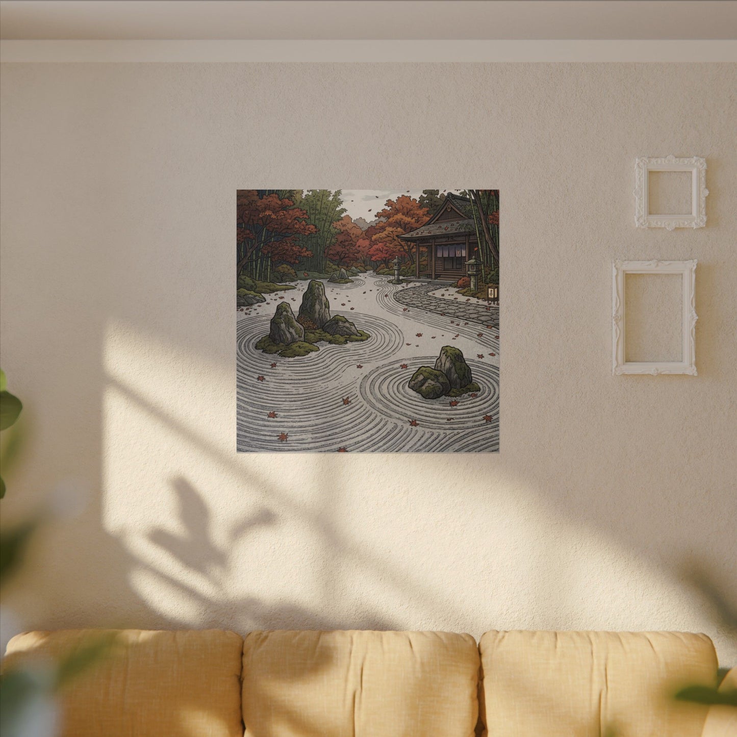 Autumn Rock Garden Ukiyo E Inspired Canvas Art | Peaceful Decor