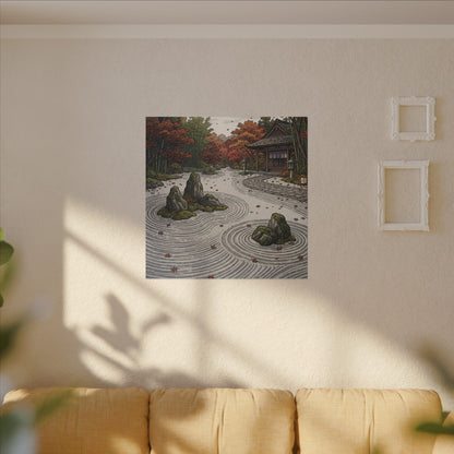 Autumn Rock Garden Ukiyo E Inspired Canvas Art | Peaceful Decor