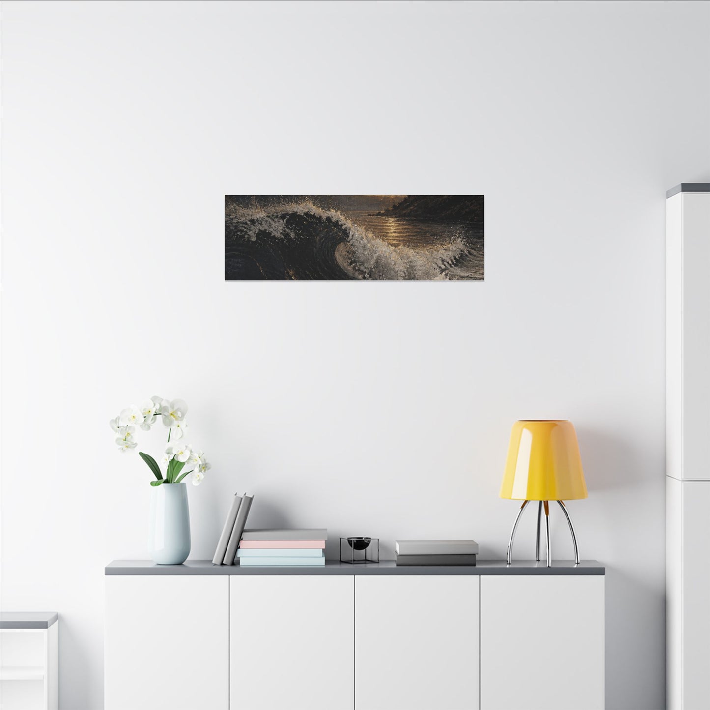 Ocean Wave Dark Texture Canvas Art | Bold Dark Japandi Art