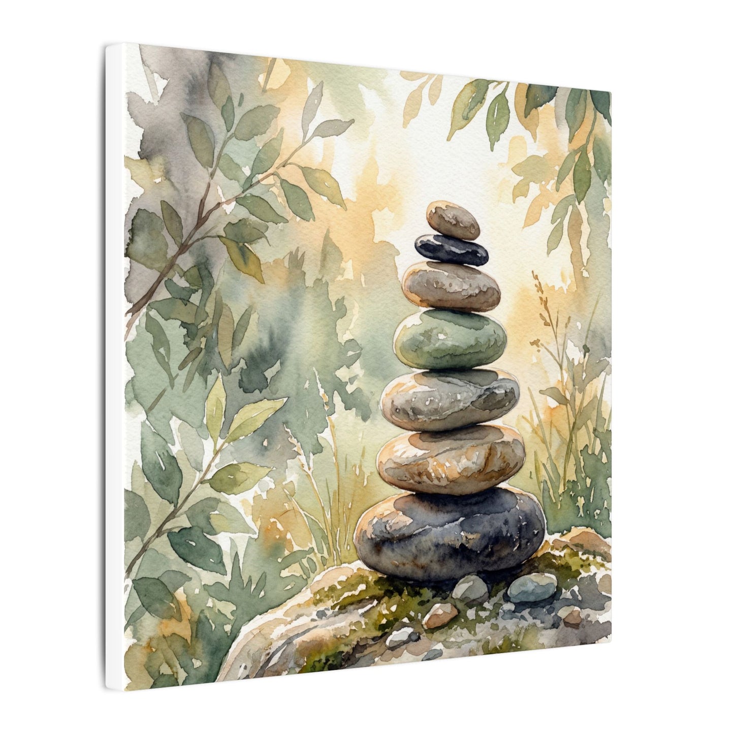 Golden Hour River Stones Canvas Art - Japandi Mono No Aware