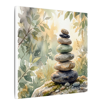 Golden Hour River Stones Canvas Art - Japandi Mono No Aware