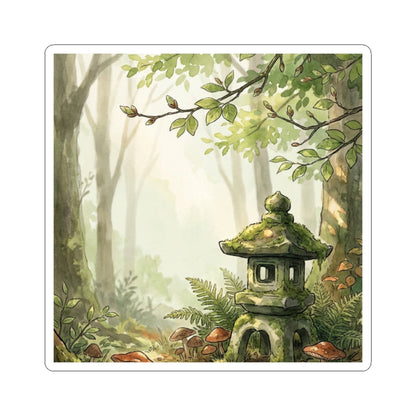Spring Stone Lantern Mushroom Illustration Sticker | Enchanting Decor