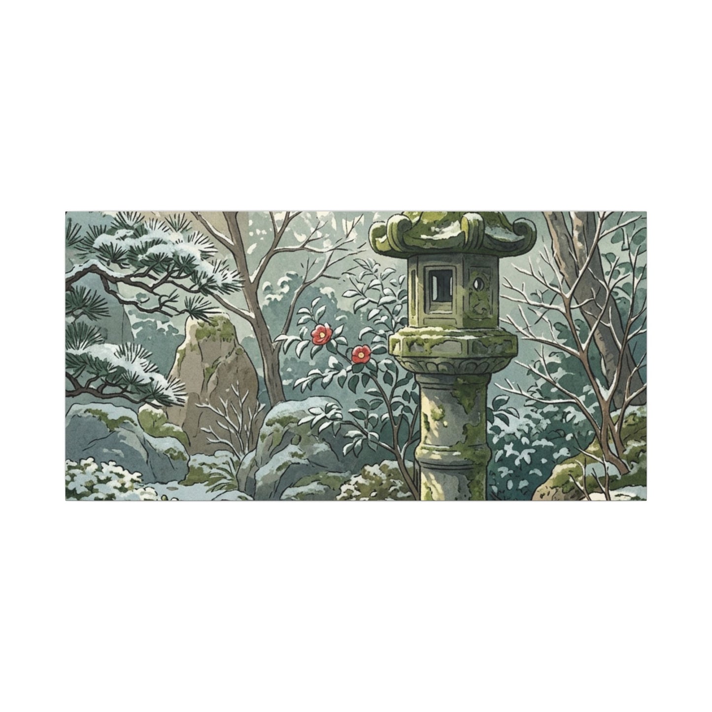 Stone Lantern Winter Canvas Art | Japandi Warm Design