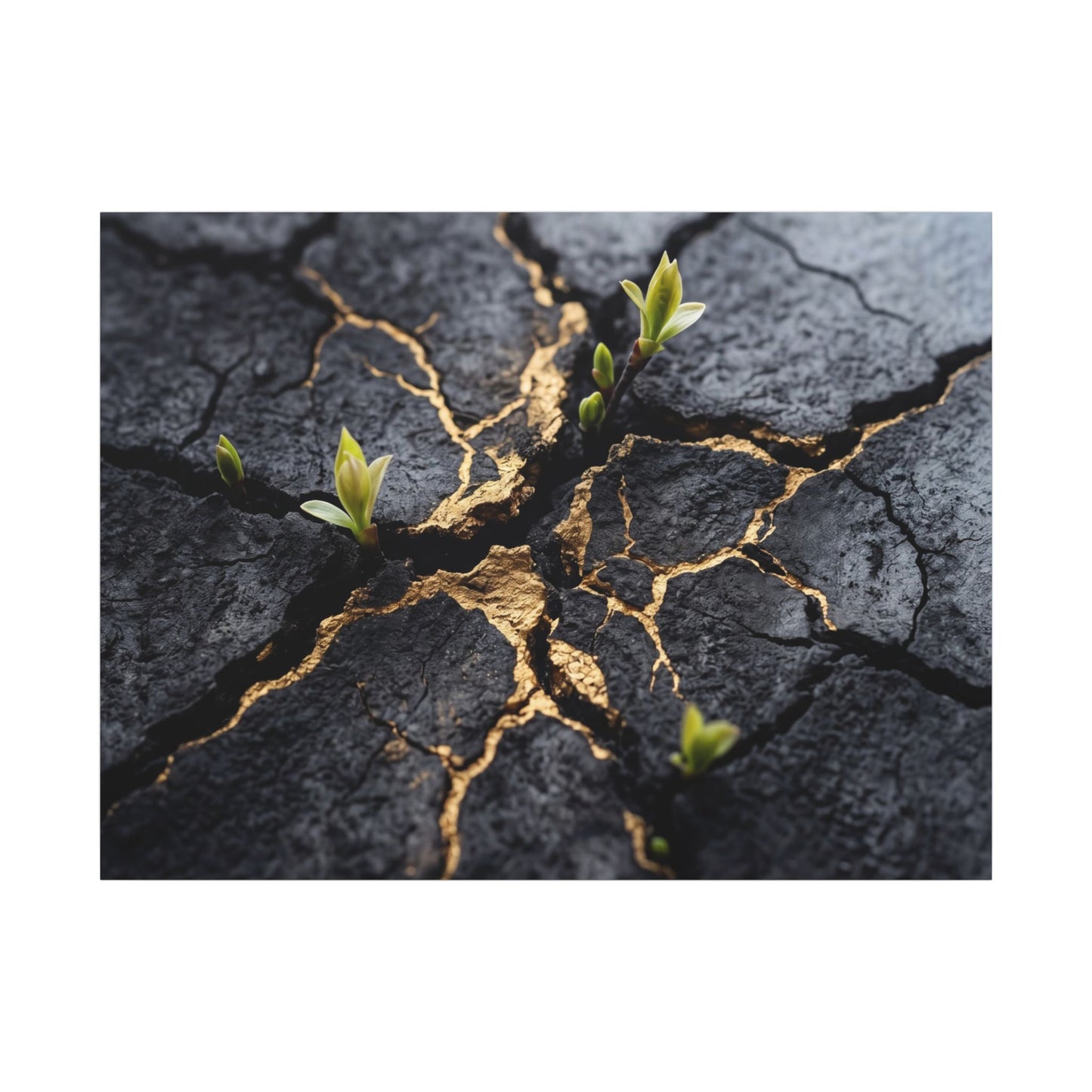 Ma Cracked Earth Canvas Art - Dark Japandi Charcoal Ink