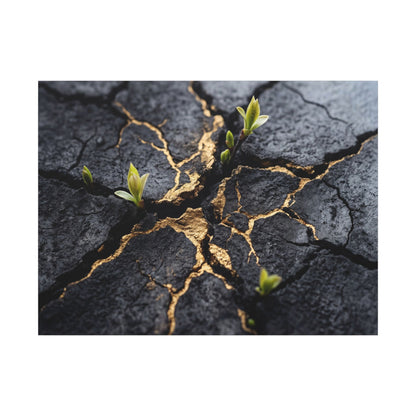 Ma Cracked Earth Canvas Art - Dark Japandi Charcoal Ink