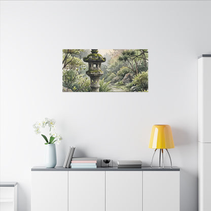 Neutral Stone Lantern Canvas Art - Watercolor Japandi