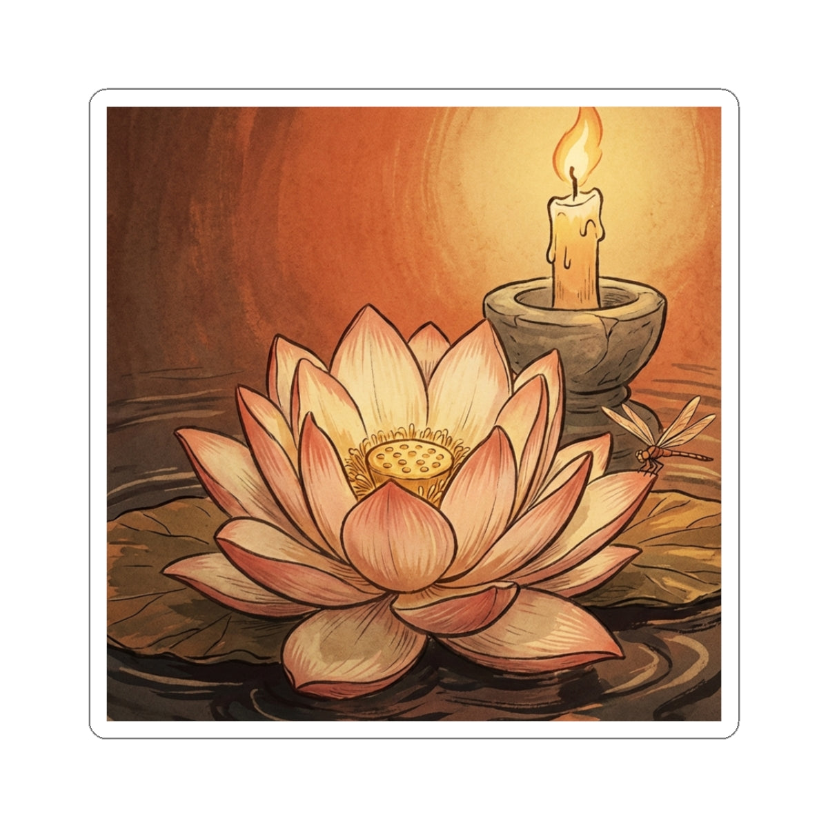 Candlelight Lotus Flower Sticker - Zen Fukinsei