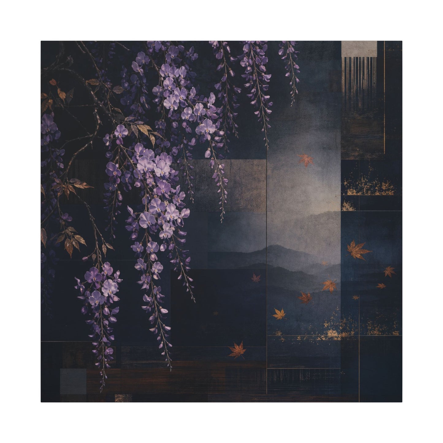 Dawn Wisteria Canvas Art - Dark Japandi Fukinsei