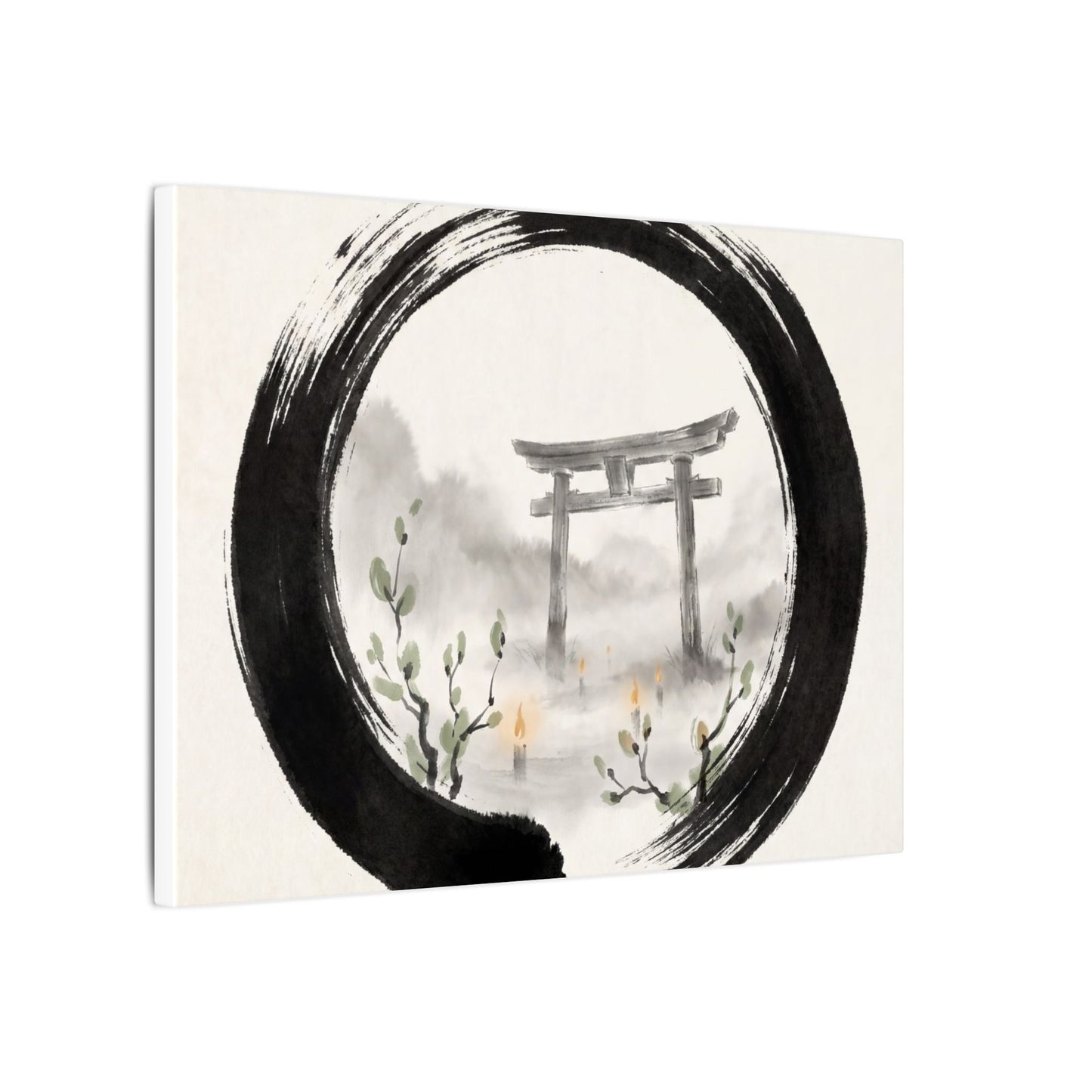 Spring Torii Gate Enso Canvas Art | Tranquil Decor