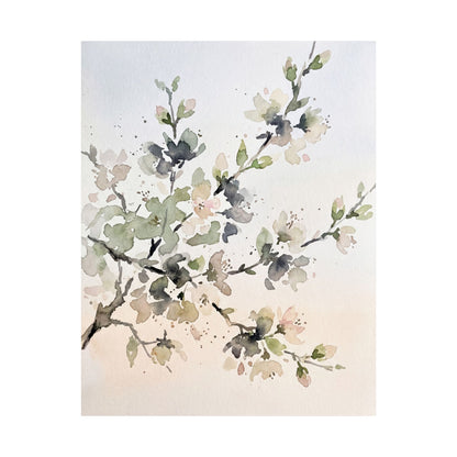 Spring Cherry Blossom Watercolor Wall Art Print | Warm Decor