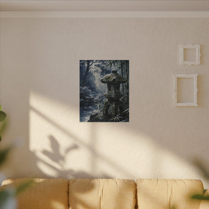 Zen Stone Lantern in Dappled | Sumi E Canvas Art