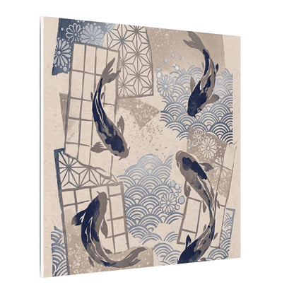 Earthy Koi Pond Canvas Art - Japanese Pattern Japandi