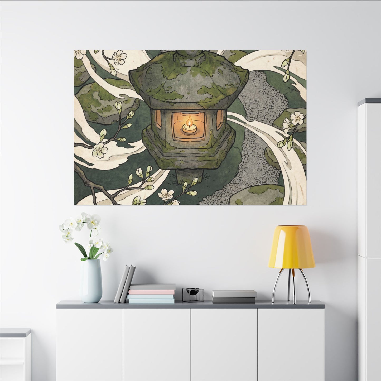 Zen Stone Lantern in Candlelight | Ukiyo E Inspired Canvas Art
