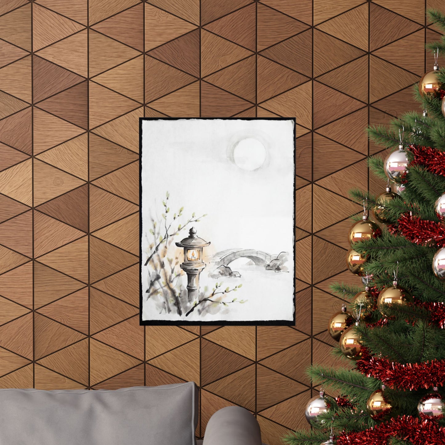 Spring Moonlit Garden Sumi E Wall Art Print | Calm Decor