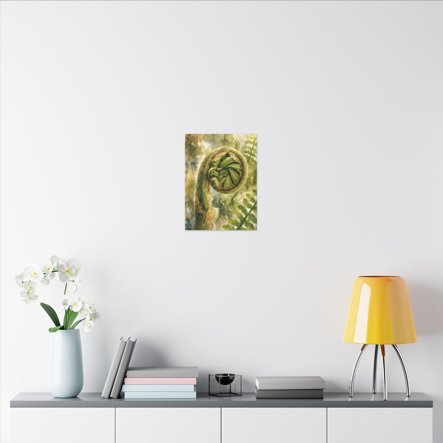 Japandi Fern Unfurling in Dappled | Watercolor Canvas Art