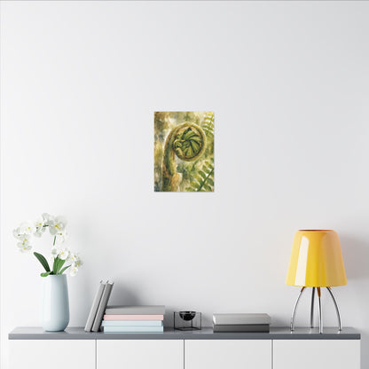 Japandi Fern Unfurling in Dappled | Watercolor Canvas Art
