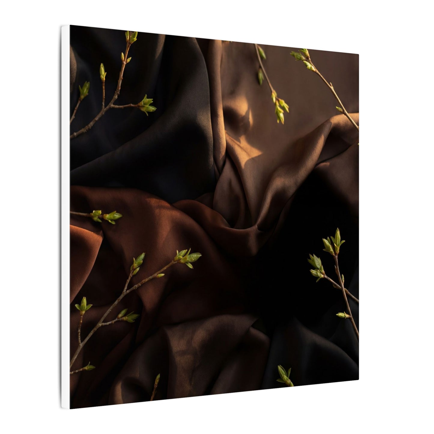 Dark Japandi Silk Drape in Golden Hour | Moody Minimal Canvas Art