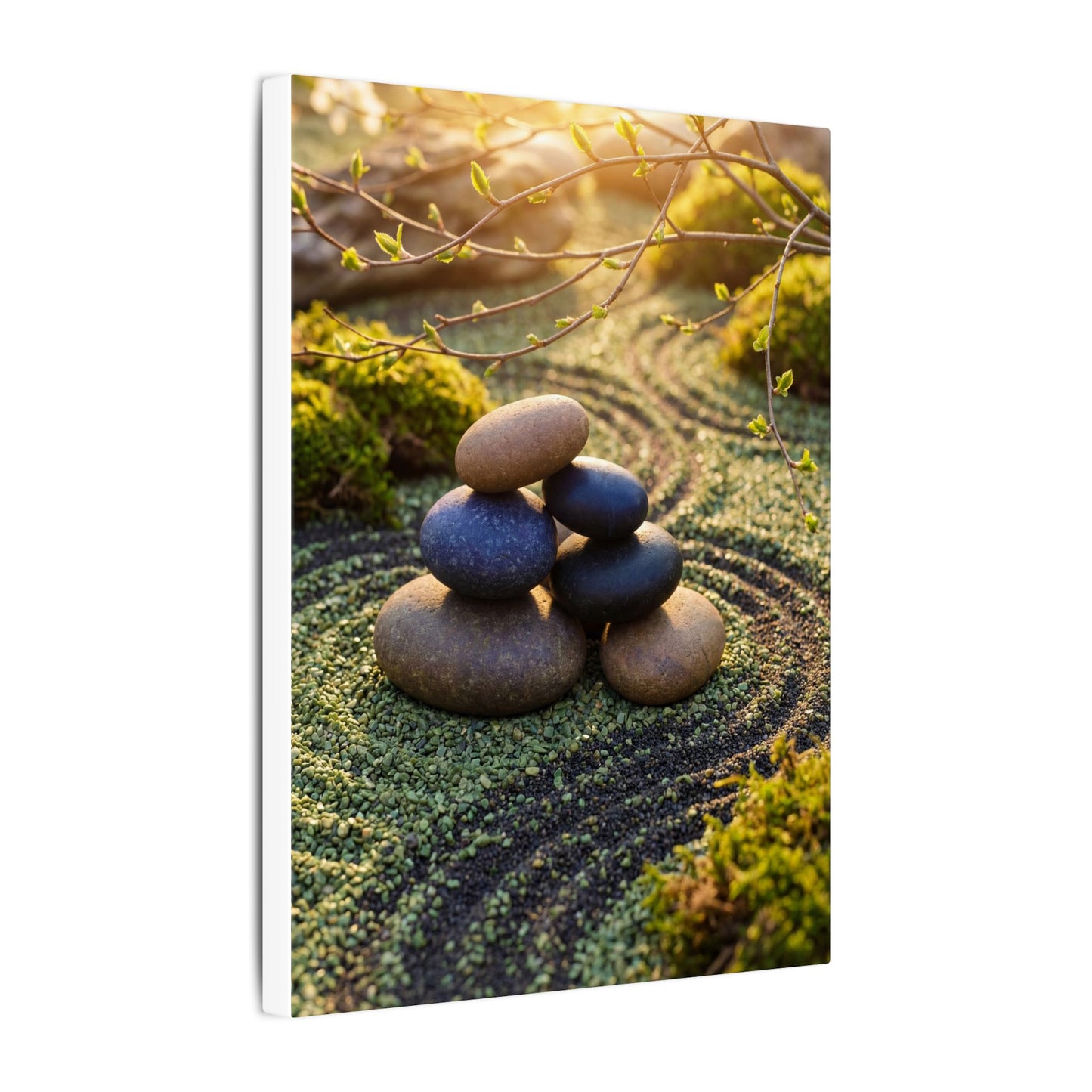 Zen River Stones in Golden Hour | Karesansui Canvas Art