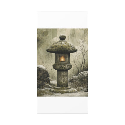 Stone Lantern Winter Canvas Art | Japandi Neutral Design