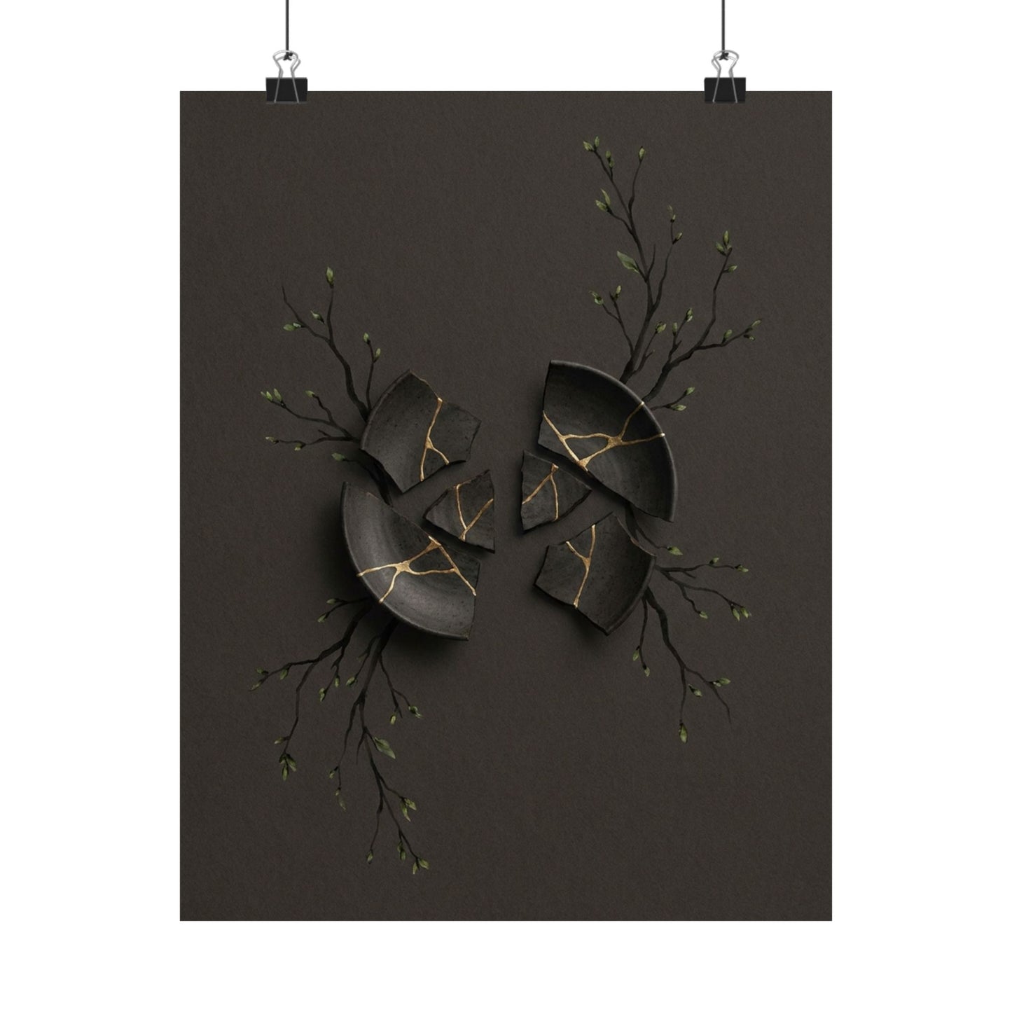 Dark Japandi Broken Pottery in Overcast | Charcoal Ink Wall Art Print