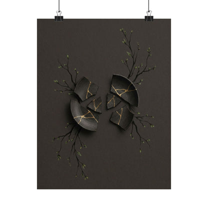 Dark Japandi Broken Pottery in Overcast | Charcoal Ink Wall Art Print
