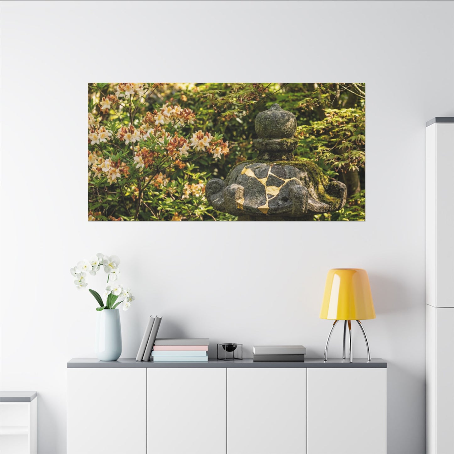 Spring Stone Lantern Gold Repair Canvas Art | Beautiful Decor