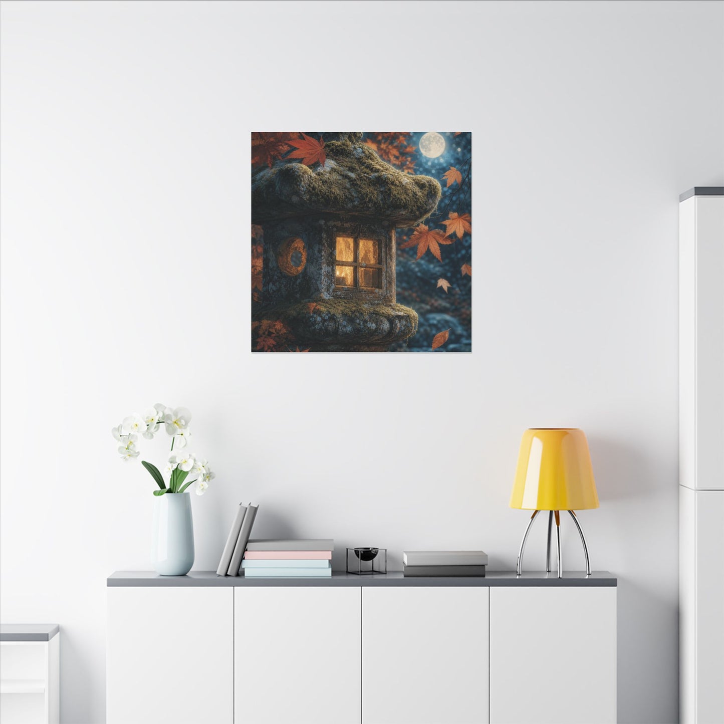 Autumn Stone Lantern Forest Whimsy Canvas Art | Earthy Decor