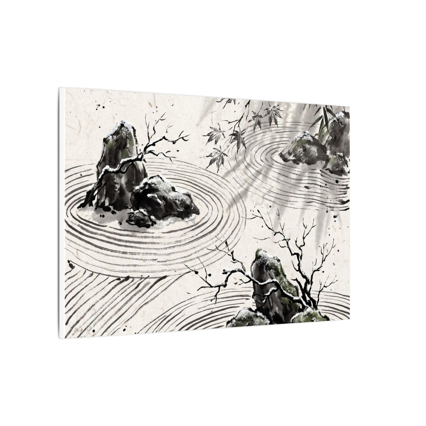 Rock Garden Canvas Art | Winter Zen Sumi E Art