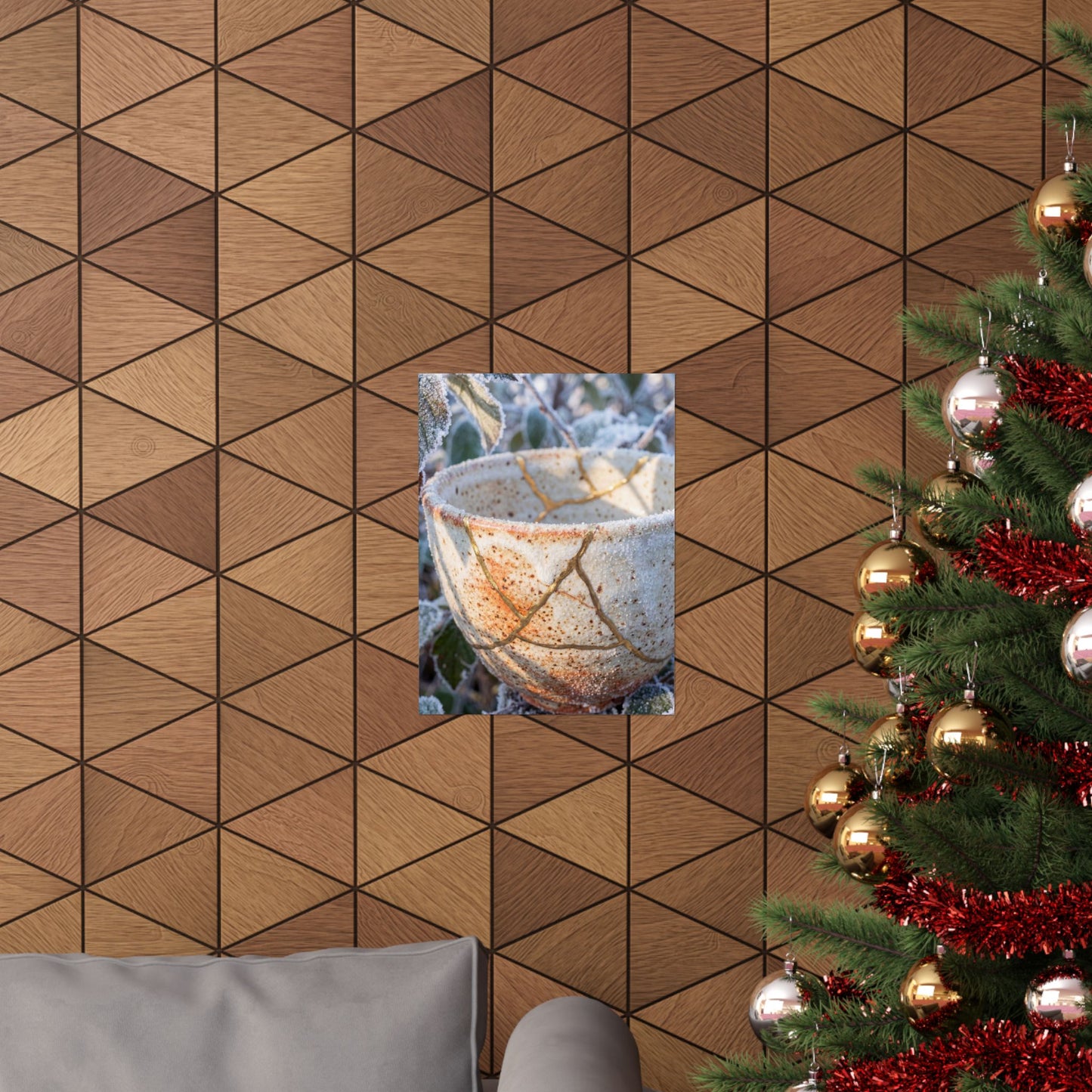 Kintsugi Ceramic Bowl in Dappled | Gold Vein Wall Art Print