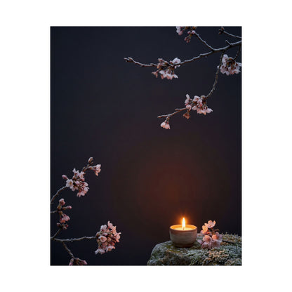 Cherry Blossom Wall Art Print | Winter Dark Japandi Moody Minimal Art