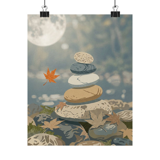 Earthy River Stones Wall Art Print - Japanese Pattern Japandi