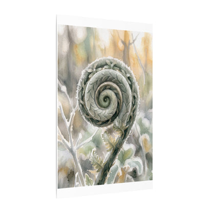 Winter Fern Unfurling Watercolor Canvas Art | Cozy Decor