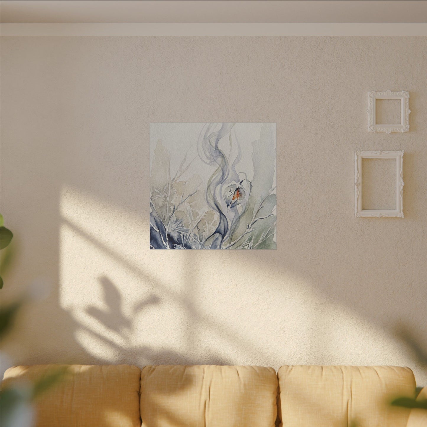Earthy Incense Smoke Canvas Art - Watercolor Japandi