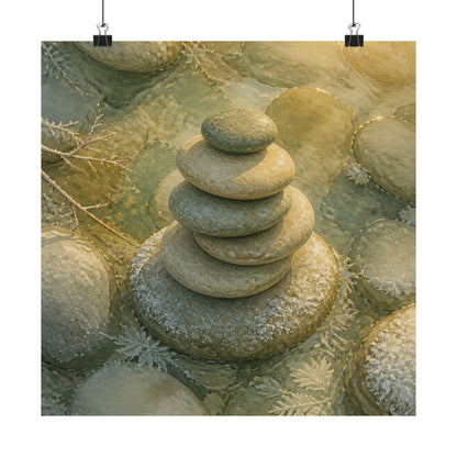 Neutral River Stones Wall Art Print - Watercolor Japandi