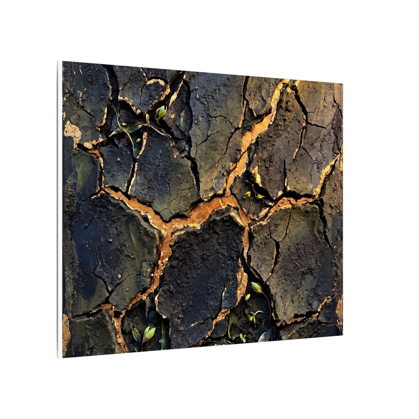 Cracked Earth Spring Canvas Art | Dark Japandi Atmospheric Design