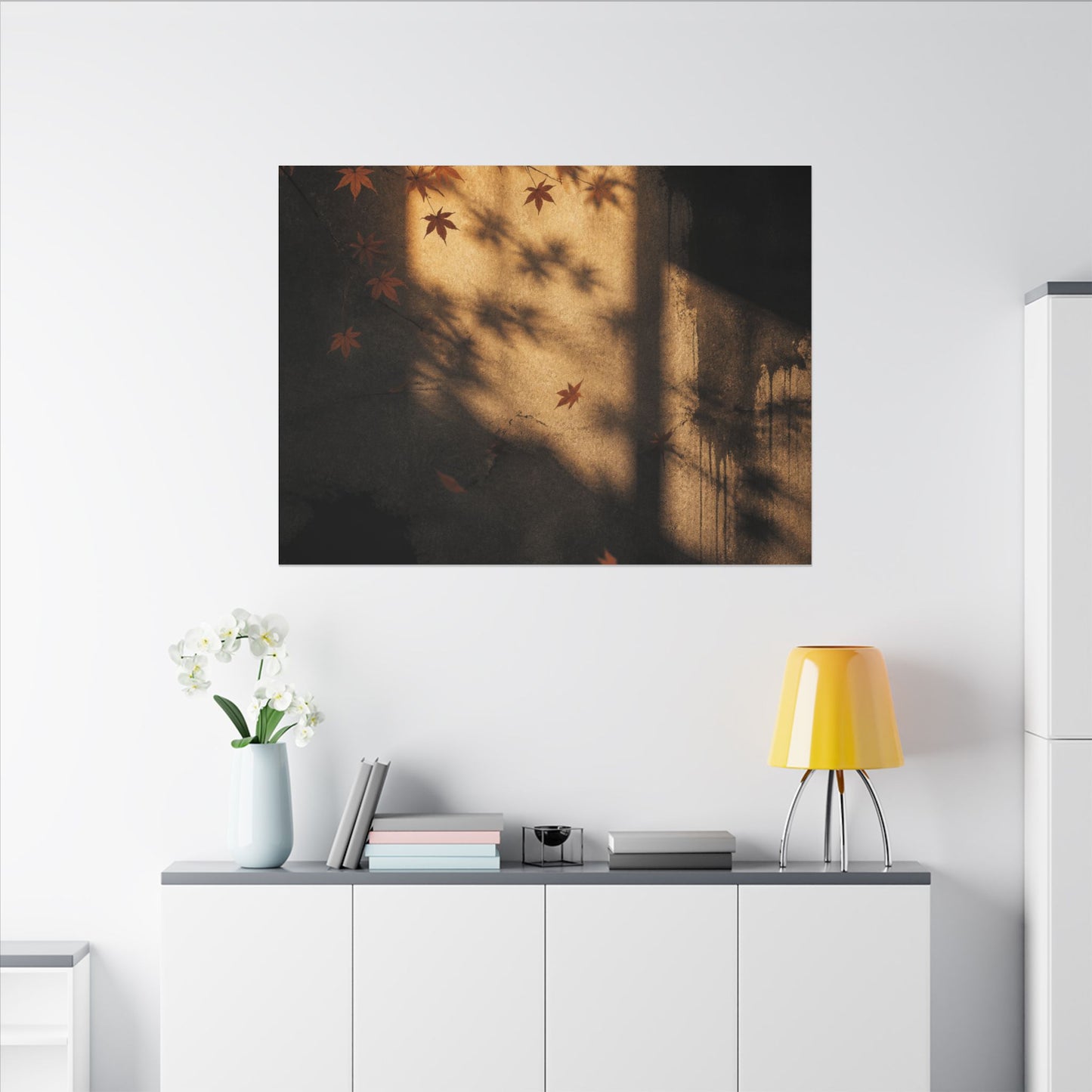 Shadow Play Canvas Art | Autumn Dark Japandi Charcoal Ink Art