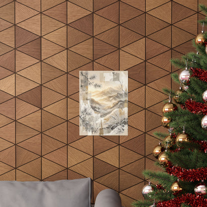 Mountain Mist Japanese Pattern Wall Art Print | Earthy Japandi Art