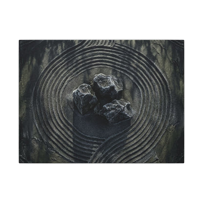 Moody Rock Garden Canvas Art - Dark Texture Dark Japandi