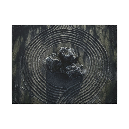 Moody Rock Garden Canvas Art - Dark Texture Dark Japandi