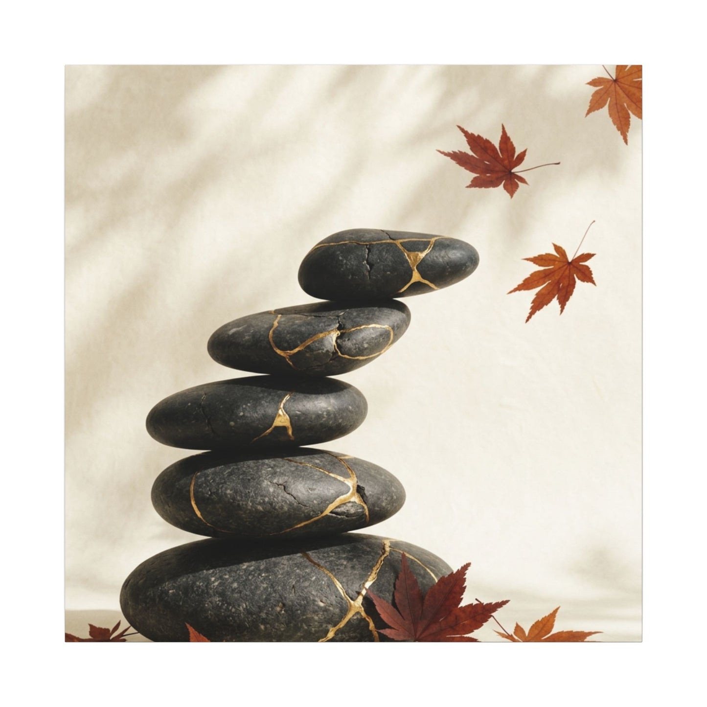 Kintsugi River Stones in Dappled | Crackle Gold Canvas Art