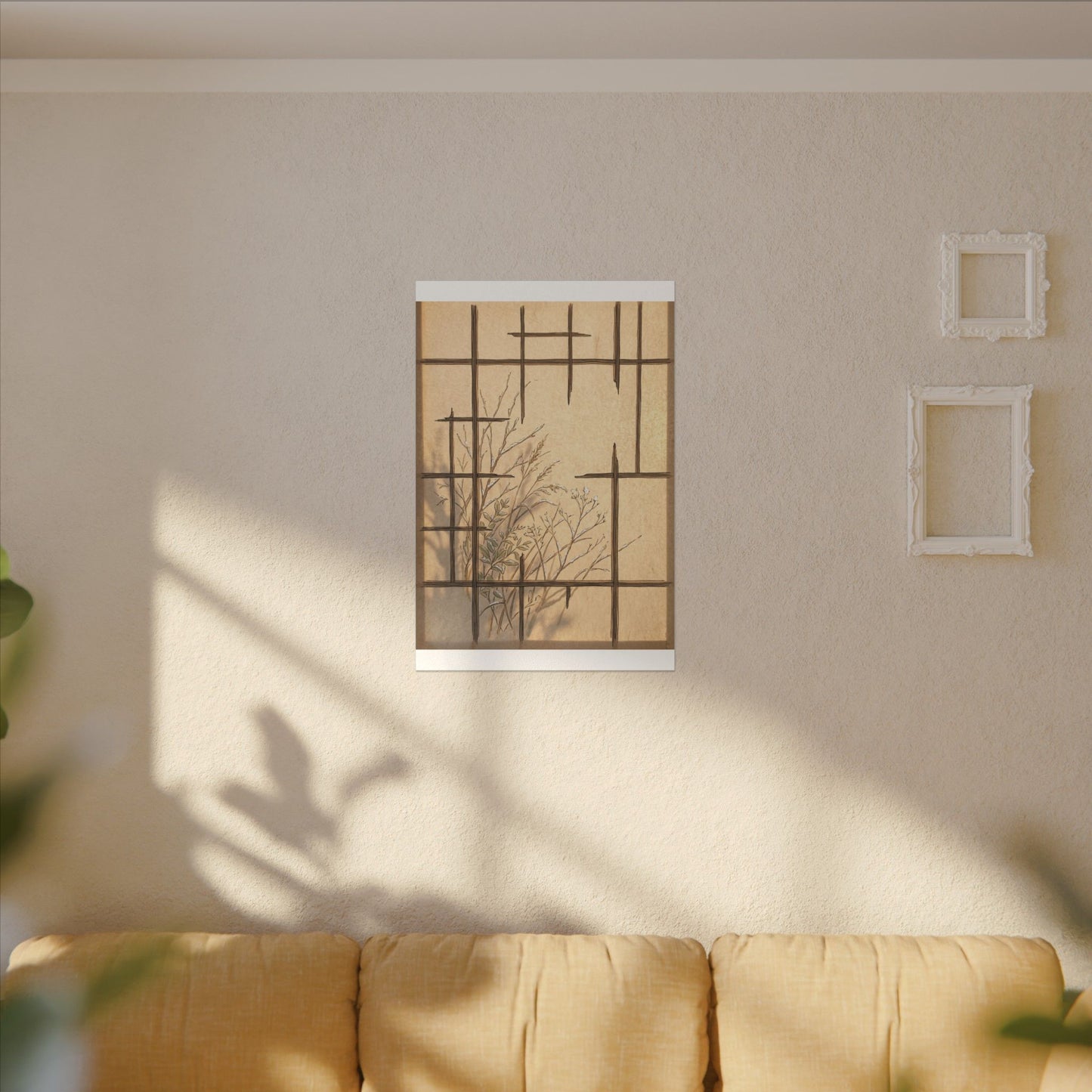 Shoji Screen Canvas Art | Winter Japandi Minimal Line Art