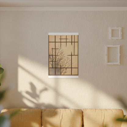 Shoji Screen Canvas Art | Winter Japandi Minimal Line Art